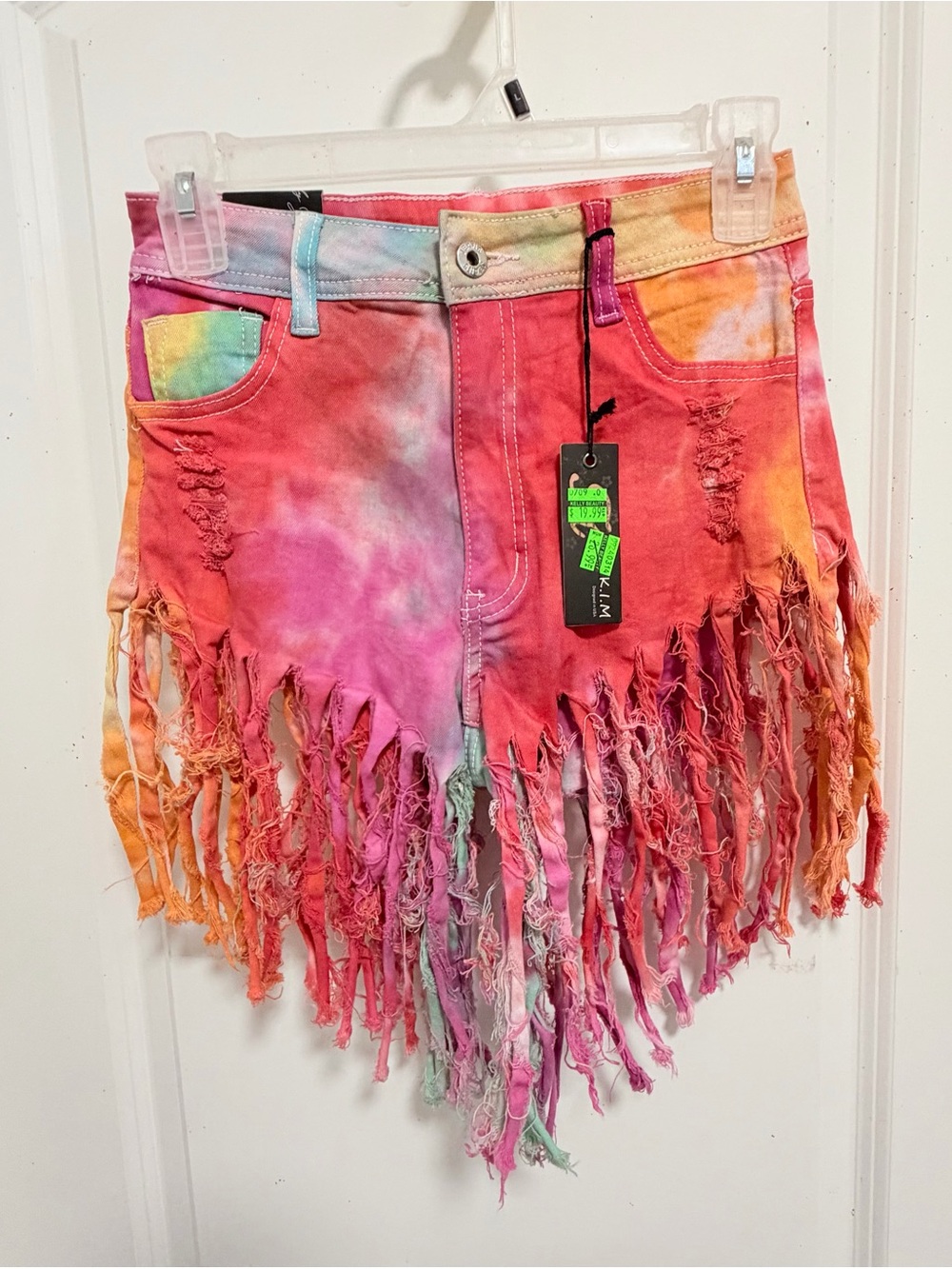 High-Rise Tie-Dye Fringe Jean Shorts - Multicolor